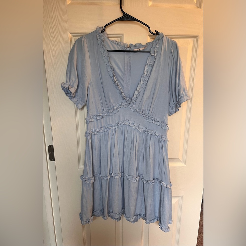 Light Blue Ruffle Tiered Mini Dress